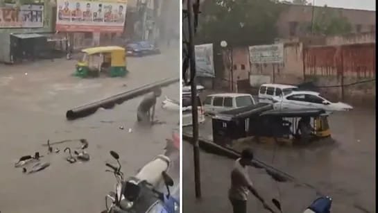 बीकानेर में इतनी बारिश कि दरिया बनी सड़क, तैरने लगी कारें